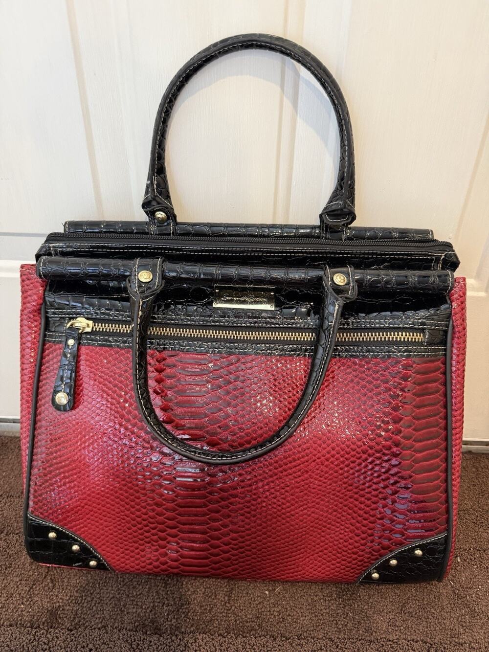 Samantha Brown Red Croc Embossed Large Travel Tote Bag